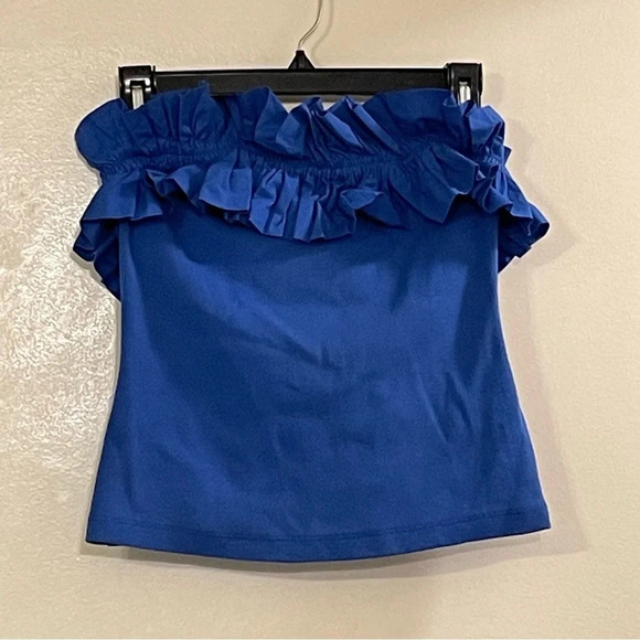 MAEVE by ANTHROPOLOGIE Poplin Ruffle Tube Top in Blue - Picture 5 of 10